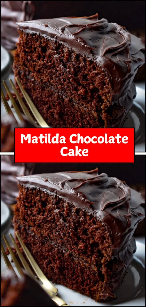 Matilda Chocolate Cake – Dive into the decadence of this rich, moist chocolate cake inspired by the beloved classic! Layers of luscious chocolate goodness are frosted with velvety chocolate ganache, creating the ultimate indulgence for any chocolate lover. Perfect for birthdays, celebrations, or just because! 🎉❤️  #MatildaChocolateCake #ChocolateLovers #BakingJoy #DecadentDesserts #CakeGoals #SweetIndulgence #HomemadeDelight Matilda Chocolate Cake Recipe, Matilda Cake Recipe, Super Moist Chocolate Cake Recipe, Matilda Chocolate Cake, Matilda Cake, Milk Chocolate Cake, Super Moist Chocolate Cake, Chocolate Cake Recipe Moist, Homemade Chocolate Cake