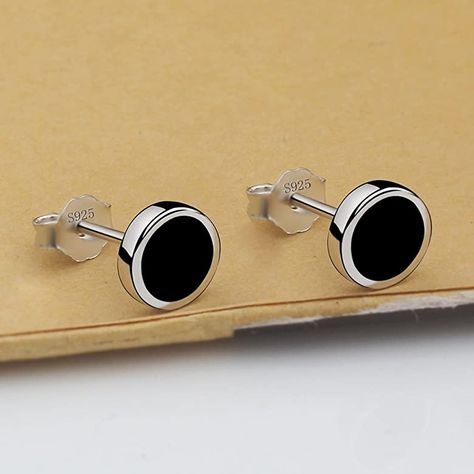 Black Earrings Aesthetic, Boys Earring, Boys Earrings, Boy Earrings, Kurta Buttons, Aesthetic Ropa, Silver Round Earrings, Black Stud Earrings, Stud Earrings For Men