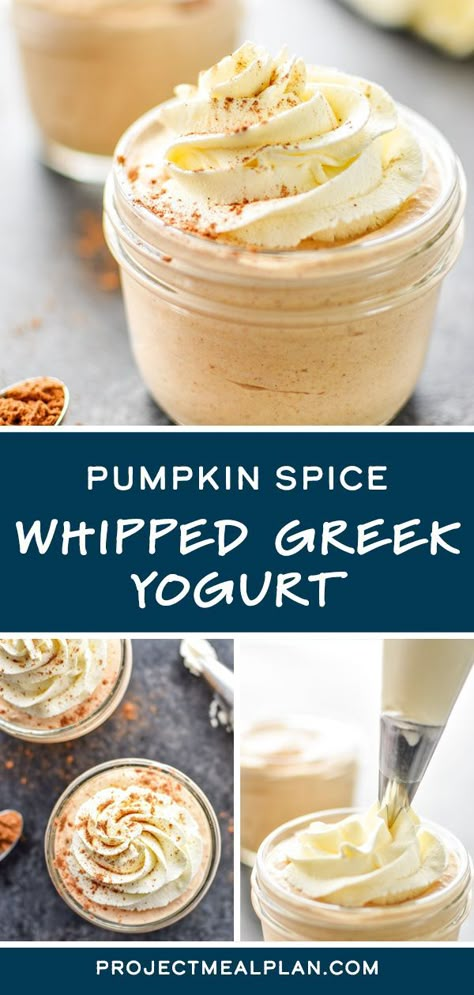 Pumpkin Spice Whipped Greek Yogurt is an incredible make-ahead protein packed dessert that tastes JUST LIKE pumpkin pie filling – made with plain Greek yogurt, canned pumpkin, and sweetened only with maple syrup. You’ll be eating this one all Fall long! Low Cal Whipped Cream Dessert, Pumpkin Puree Greek Yogurt, Keto Pumpkin Greek Yogurt, Plain Yogurt Breakfast, Pumpkin Pie Greek Yogurt, Whipped Greek Yogurt Recipe, Fall Greek Yogurt Recipes, Pumpkin Puree Recipes Healthy Greek Yogurt, Plain Greek Yogurt Recipes Keto