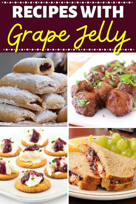 These recipes with grape jelly go way beyond PB&J sandwiches. From meatballs and pulled pork to donuts and cheesecake, they're versatile and delicious. What To Make With Grape Jelly, Desserts With Grape Jelly, Recipes That Use Grape Jelly, Recipes Using Grape Jelly, Uses For Grape Jelly, Recipes With Jelly, Recipes With Grape Jelly, Recipe Using Jam, Grape Jelly Recipe