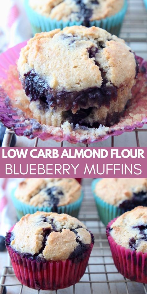 Looking for the perfect way to eat your favorite breakfast muffin on a low carb diet? You just found it! These Almond Flour Blueberry Muffins are only 13 net carbs! Compare this to your favorite coffee shop muffins, which contain 49 net carbs, and you just saved yourself 36 carbs! In addition to being low carb and gluten free, these healthy muffins are totally delicious and bursting with fresh blueberry flavor! Grab one today for an easy keto breakfast on the go! Almond Flour Blueberry, Almond Flour Blueberry Muffins, Keto Blueberry Muffins, Easy Keto Breakfast, Low Sugar Diet Recipes, Blueberry Muffins Recipe, Almond Flour Muffins, Healthier Snacks, Breakfast Muffin