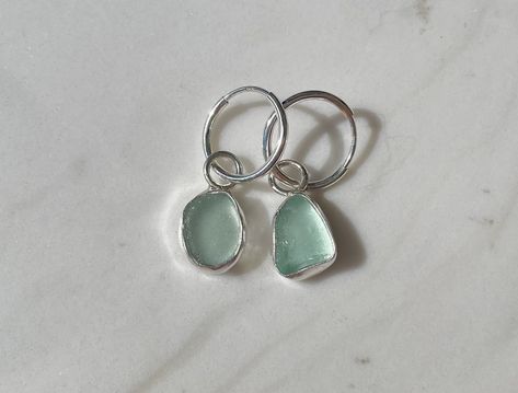 Seaglass Hoop Earrings - Etsy Seaglass Earings, Seaglass Collection, Dainty Hoop Earrings, Ocean Jewelry, Sea Glass Earrings, Dope Jewelry, Funky Jewelry, Jewelry Lookbook, Recycled Silver