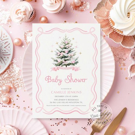 Elegant Pink Bow Christmas Tree Baby Shower Invitation Template 𝘾𝙐𝙎𝙏𝙊𝙈𝙀𝙍 𝙀𝘿𝙄𝙏𝙎 𝘼𝙉𝘿 𝙋𝙍𝙄𝙉𝙏𝙎. 𝘼𝘾𝘾𝙀𝙎𝙎 𝙏𝙀𝙈𝙋𝙇𝘼𝙏𝙀 𝙊𝙉 𝘾𝙊𝙍𝙅𝙇. ----------------------------------------------------------------------------- Listing Includes a 5"x7" Editable Invitation ✔ 𝐌𝐀𝐓𝐂𝐇𝐈𝐍𝐆 𝐈𝐓𝐄𝐌𝐒: https://etsy.me/4eMzZhG ⭐Please don't purchase with Apple Pay your email will be blocked⭐ 😊𝐓𝐑𝐘 𝐁𝐄𝐅𝐎𝐑𝐄 𝐘𝐎𝐔 𝐁𝐔𝐘:   https://www.corjl.com/d/13NADH ----------------------------------------------------------------------------- 𝗪𝗛𝗔𝗧 𝗬𝗢𝗨 𝗖𝗔𝗡 𝗖𝗨𝗦𝗧𝗢𝗠𝗜𝗭𝗘: ♥ ALL lettering is Editable ♥ Artwork is NOT editable or moveable. ♥ Background color is Editable ----------------------------------------------------------------------------- 𝗛𝗢𝗪 𝗜𝗧 𝗪𝗢𝗥𝗞𝗦 : 1. P Baby Shower Invitation Girl, Winter Baby Shower Invitations, Christmas Tree Tops, Christmas Baby Shower, Bow Christmas, Pink Christmas Tree, Baby Shower Winter, Baby Shower Invite, Christmas Invitations