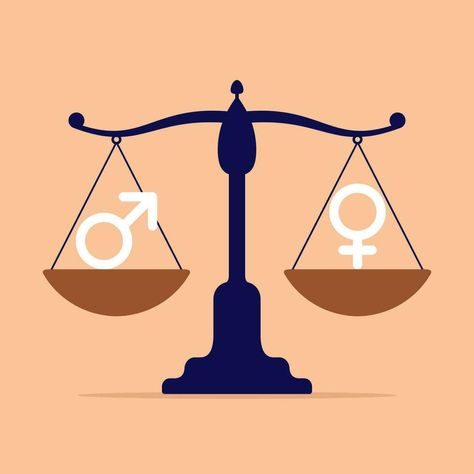 Concept of gender equality. Scales with two bowls with male and female symbols showing an equality and perfect balance between the sexes. Vector illustration. Gender Equality Symbol, Gender Equality Aesthetic, Gender Equality Illustration, Equality Illustration, Equality Symbol, Scale Illustration, Balance Illustration, Gender Symbols, Female Equality