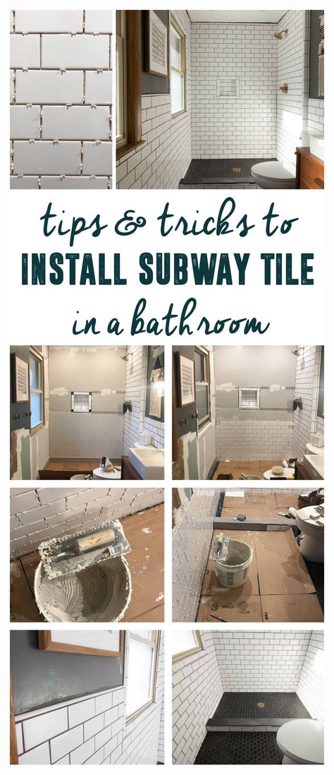 Tiling Bathroom Walls Diy, Tiling A Bathroom Wall, Subway Tile Colors Bathroom, Shiplap Bathroom With Subway Tile, Tiling A Wall Diy, Diy Tiling Shower Walls, How To Tile A Bathroom Wall, Diy Tile Bathroom Wall, Subway Tile Ideas For Bathroom