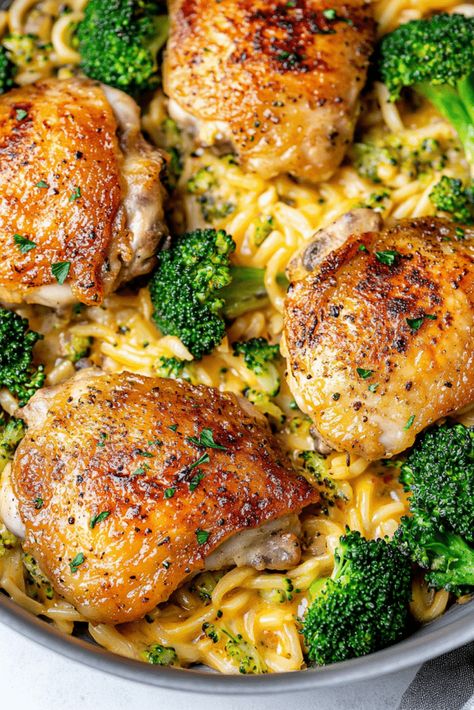 Chicken Recipes With Orzo, Chicken Broccoli Orzo Recipes, Cheddar Broccoli Orzo, Chicken Thigh Orzo Recipes, Chicken Thighs And Broccoli Recipes, Chicken Orzo Recipes Healthy, Chicken Thigh Broccoli Recipe, Chicken Thigh Orzo, Recipes With Chicken And Broccoli