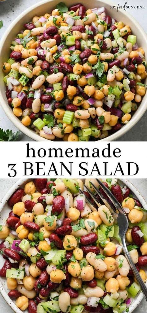 This 3 bean salad recipe is a light and flavorful side dish that takes less than 10 minutes to prepare. In this recipe, three types of beans are mixed with herbs and spices and tossed in a delicious homemade dressing! #and #Nutritious #Meal #HealthTips #FitnessTips #Delicious #Nourish #Your #Ideas #Healthy #Body #HealthyLiving Southern Bean Salad, Bean Salad Recipes Dressing, Easy Three Bean Salad, Canned Bean Salad Recipes, Canned Bean Salad, Easy 3 Bean Salad Recipe, Bean Salad Dressing Recipes, Three Bean Salad Recipe Healthy, 4 Bean Salad Recipe Healthy