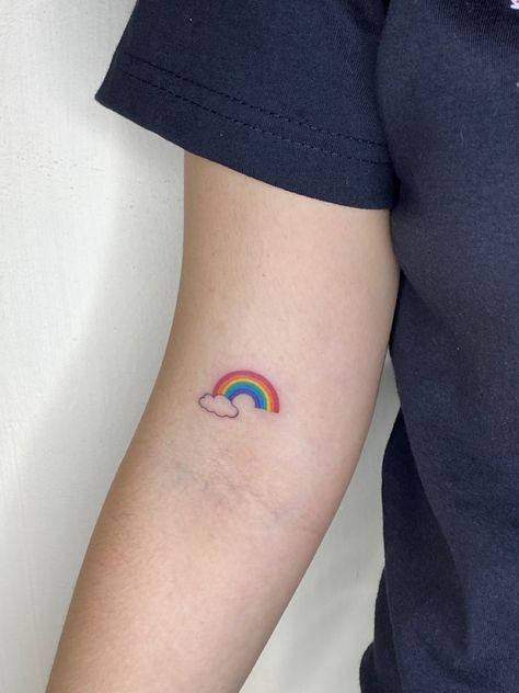 Rainbow With Clouds Tattoo, Mini Rainbow Tattoo, Simple Rainbow Tattoo, Rainbow Flower Tattoo, Rainbow Tattoos Pride, Small Rainbow Tattoo, Rainbow Tattoo Ideas Unique, Cloud Tattoo Design, Sagittarius Tattoo Designs