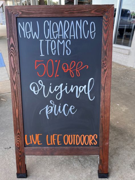 Clearance Chalkboard Sign, Shopping Chalkboard Sign, Chalkboard Sale Sign Ideas, Sale Chalkboard Sign, Retail Chalkboard Signs, Boutique Chalkboard Signs, Business Chalkboard, Boutique Signs, Sidewalk Chalkboard Sign