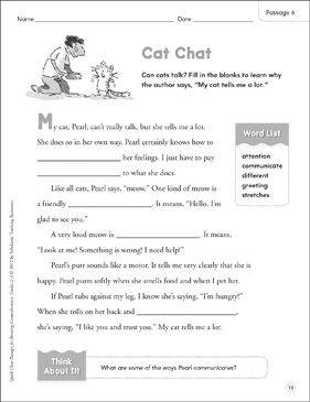 Cat Chat: Quick Cloze Passage  by Scholastic Cloze Passage Worksheets 3rd Grade, Cloze Passage Worksheets, Adjectives Lesson, Teaching Adjectives, Cloze Passages, Adjectives Activities, Reading Fluency Passages, Cloze Activity, Fluency Passages