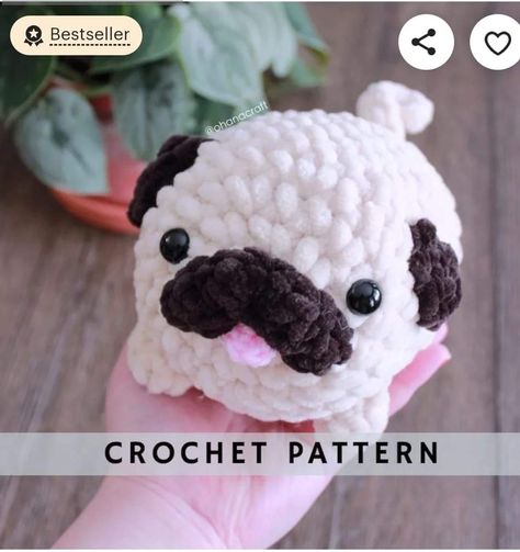 Pug Crochet Pattern, Crochet Pug, Unique Tools, Easy Crochet Animals, Crochet Mignon, Confection Au Crochet, Crochet Animals Free Patterns, Crochet Design Pattern, Kawaii Crochet