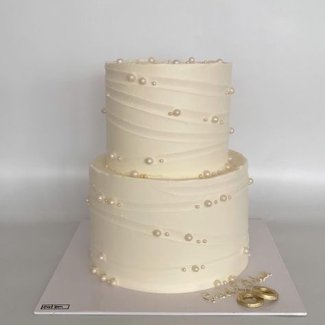 Pearl Cake Design Wedding, Civil Wedding Cake, Cakes For Engagement, Wedding Cake 2024, Cake Married, Birthday Cake Two Tier, Nikkah Cake, Classy Wedding Cakes, Engaged Cake