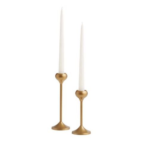 Gold Talia Taper Candleholder | World Market Gold Taper Candle Holders, Gold Taper Candles, Glass Pillar Candle Holders, Classic Taper, Glamorous Decor, Gold Candle Holders, Taper Candle Holder, Rustic Candle Holders, Table Shelf