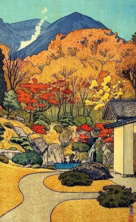 Toshi Yoshida, Hiroshi Yoshida, Asian Artwork, Ligne Claire, Hakone, Japanese Woodblock Printing, Art Style Inspiration, Sumi E, Autumn Art