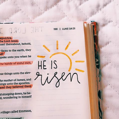 He is risen bible journaling art!! Follow on Ig @journals_for_jesus for more!! He Has Risen Bible Journaling, Bible Simple Drawing, Bible Doodles Simple Art Journaling, Bible Drawings Sketches Easy, Bible Journalling Aesthetic, New Testament Journaling Ideas, Good Friday Bible Journaling, He Is Risen Bible Verse, Bible Margin Art