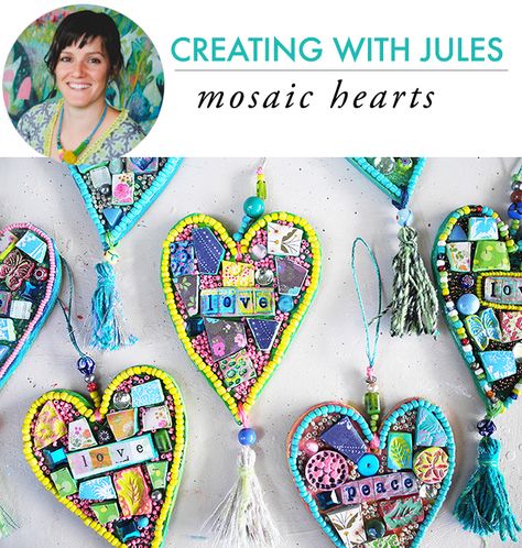 alisaburke: creating with jules: mosaic hearts Air Dry Clay Mosaic, Clothespin Crafts Christmas, Friendship Circle, Mosaic Hearts, Profitable Crafts, Alisa Burke, Art 101, Mosaic Heart, Mosaic Rocks