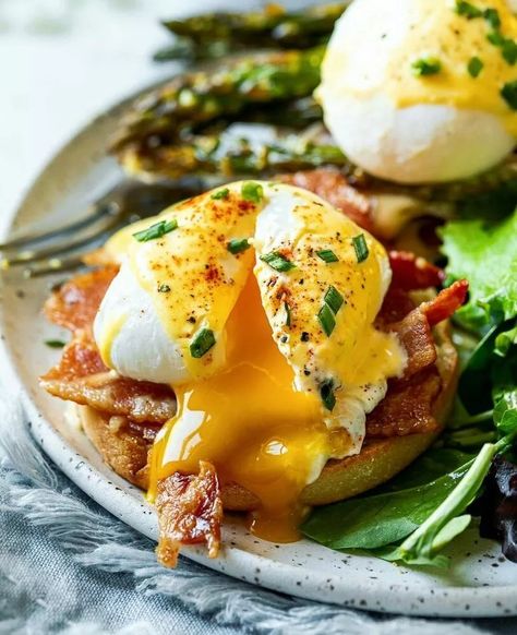 Brunch at Home Eggs Benedict Recipe | The Feedfeed Egg Benedict Recipe, Benedict Recipe, Brunch At Home, Eggs Benedict Recipe, Egg Benedict, Brunch Club, Olive Oil Recipes, Crispy Bacon, Poached Eggs