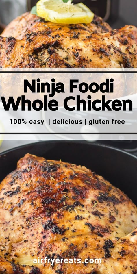 Ninja Air Fryer Whole Chicken, Food Ninja Whole Chicken, Airfry Whole Chicken Recipes, Whole Chicken In Ninja Foodi Air Fryer, Ninja Whole Chicken Recipes, Whole Air Fryer Chicken, Whole Chicken In Air Fryer Recipes, Airfryer Whole Chicken Recipe, Ninja Foodie Whole Chicken