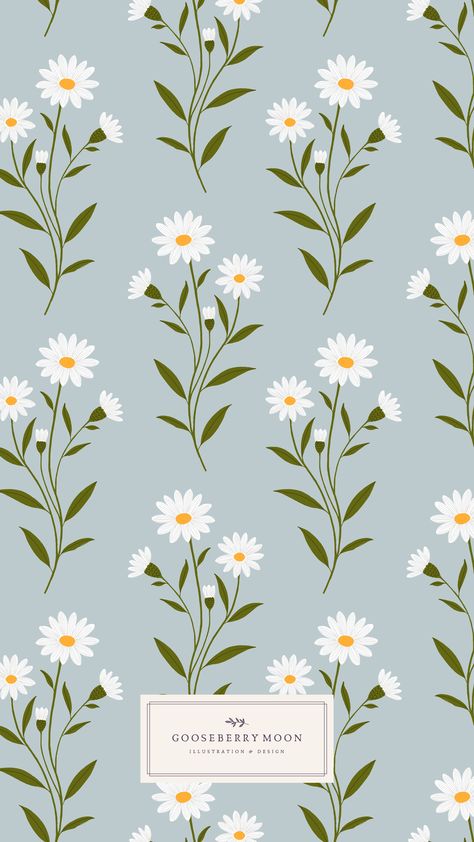 Cute Patterns To Paint, Flowers Pattern Illustration, Daisy Pattern Wallpaper, Tapet Inspiration, Gooseberry Moon, Daisy Illustration, Flower Illustration Pattern, Daisy Flower Pattern, Textil Design