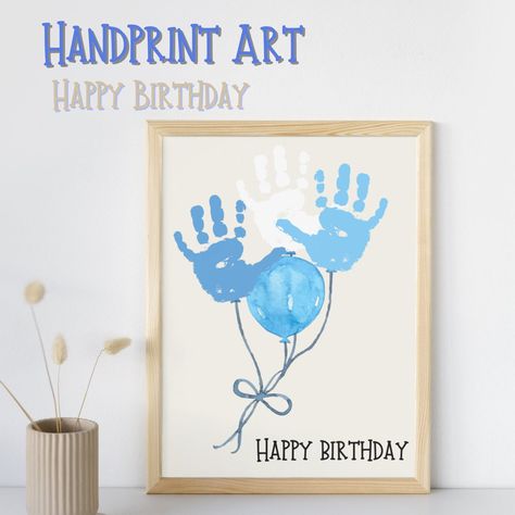 Happy Birthday Handprint Art, Birthday Handprint Art, Birthday Handprint, Craft Preschool, Birthday Display, Baby Handprint, Happy Birthday Baby, Handprint Craft, Footprint Art