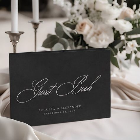 Elegant White & Black Velvet Imitation Wedding Guest Book Guest Books, Wedding Guest Book, Wedding Suits, Guest Book, Modern Vintage, Black Velvet, Wedding Guest, White Black, White And Black