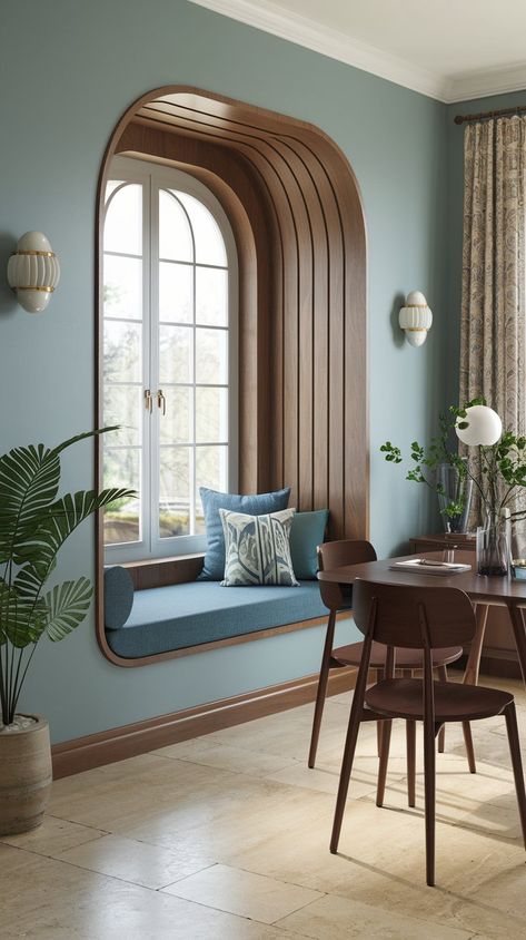 28+ 'The Most Beautiful' Jaw-dropping Window Seat Ideas You’ve Ever Seen! Windows At The Top Of Wall, Seating By The Window, Mid Century Modern Window Seat, Windows With Sitting Space, Window Seat Room Ideas, Window Seater Design, Sitting Room Window Ideas, Window Nook Seating, Arched Bay Window