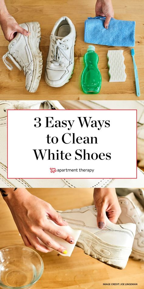 Nothing upgrades an outfit like a fresh pair of white sneakers. But before you drop a chunk of your paycheck on a new pair of shoes, do yourself (and your bank account) a favor and try this easy technique to clean white shoes. #whiteshoes #whitesneakers #cleansneakers #howtocleanwhitesneakers #howtocleansneakers #cleaningtips #cleaninghacks #laundryhacks Shoe Cleaner Diy, Clean White Leather Shoes, How To Whiten Shoes, Clean Tennis Shoes, Clean White Shoes, How To Clean White Sneakers, Cleaning Sneakers, White Shoe Cleaner, White Leather Tennis Shoes