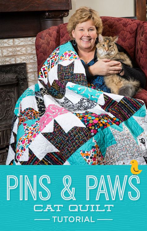 Jenny Doan Tutorials, Missouri Quilt Tutorials, Missouri Quilt Company, Missouri Star Quilt Company Tutorials, Missouri Star Quilt Tutorials, Cat Quilt Block, Colchas Quilting, Paws Cat, Cat Quilt Patterns