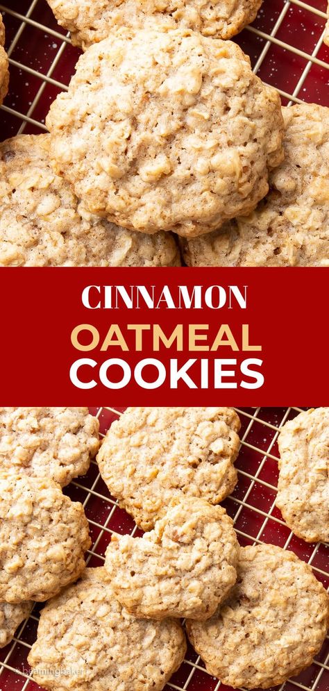 Cinnamon Oatmeal Cookies from Beaming Baker. The best cinnamon oatmeal cookies have crisp edges, unbelievably chewy centers and cinnamon sweet flavor to make this season bright! Beaming Baker, Cinnamon Cookies Recipes, Reindeer Chow, Cinnamon Oatmeal Cookies, Low Carb Oatmeal, Oatmeal Crisp, Healthy Oatmeal Cookies, Pinterest Christmas, Gluten Free Oatmeal