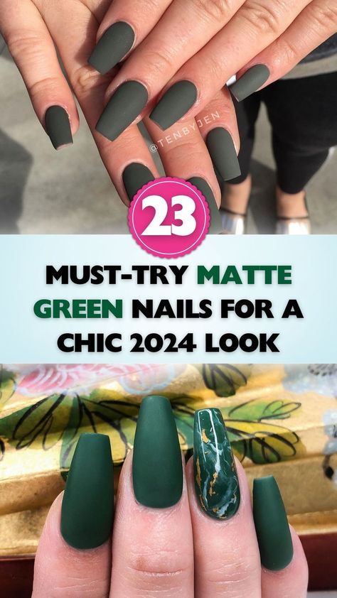 Get inspired by our collection of matte green nails, the perfect chic accessory for 2024. Emerald Nails Matte, Matte Green Ombre Nails, Matte Hunter Green Nails With Gold, Green Gel Manicure Ideas, Forest Green Nails Square, Dark Green Matte Nail Designs, Hunter Green And Black Nails, Olive Green Matte Nails Design, Matte Hunter Green Nails