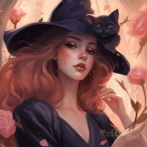 Wiches Art, Fantasy Witch Art, Digital Art Witch, Witch Girl Art, Witch Digital Art, Halloween Witch Art, Witch Portrait, Witchy Accessories, Message Of The Day