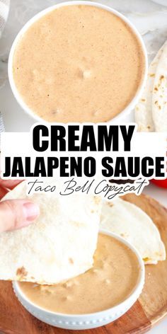 Jalapeño Cream Sauce Taco Bell, Copycat Creamy Jalapeno Taco Bell, Taco Bell Spicy Potato Taco Sauce, Taco Bell Spicy Ranch Sauce Copycat, Homemade Quesadilla Sauce, Quesadilla Sauce Recipes Easy, Foods With Jalapeno, Homemade Sauce For Sandwiches, Copycat Taco Bell Jalapeño Sauce