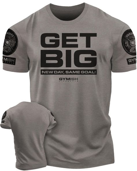 PRICES MAY VARY. T-Shirts 60% Cotton/40% Poly; Hoodie 100% Cotton Made in USA or Imported Cotton lining Pull On closure Machine Wash Get Big New Day Same Goal - These fitness mens shirts carry fun sayings and quotes about exercise. The humor and novelty on each funny gym shirt for men will make them a favorite wardrobe piece Cool T-Shirt - These funny workout shirts for men with sayings feature a cotton tee perfect for a guy at the gym. The gym workout shirts for men are highly comfortable and f Powerlifting Shirts, Gym Shirts Mens, Weightlifting Shirts, Funny Gym Shirts, Fun Sayings, Funny Workout Shirts, Funny Workout, Funny Gym, Mens Workout Shirts