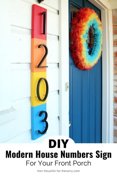 Looking for an easy curb appeal project? DIY house numbers are an easy way to update your front porch and display your address. Learn how to make a modern house numbers sign from Keri Houchin at Kenarry.com. #Kenarry #IdeasForTheHome Creative House Number Ideas, Diy House Numbers, Diy Address Sign, House Number Ideas, Rustic House Numbers, Classroom Vibes, Modern House Numbers Sign, Led House Numbers, House Numbers Diy