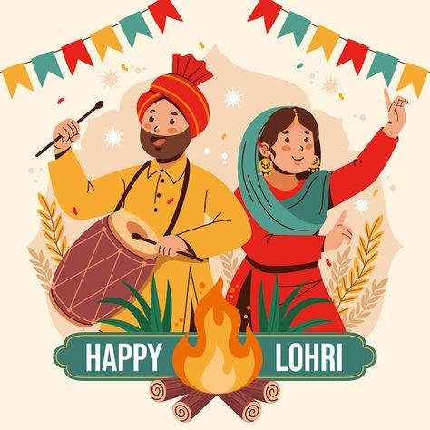 Flat illustration for lohri festival cel... | Premium Vector #Freepik #vector #lohri-festival #lohri #punjabi #indian-illustration Lohri Illustration, Punjab Illustration, Punjabi Drawing, Punjabi Illustration, Lohri Drawing, Lohri Festival, Festival Drawing, Happy Lohri, Punjabi Food