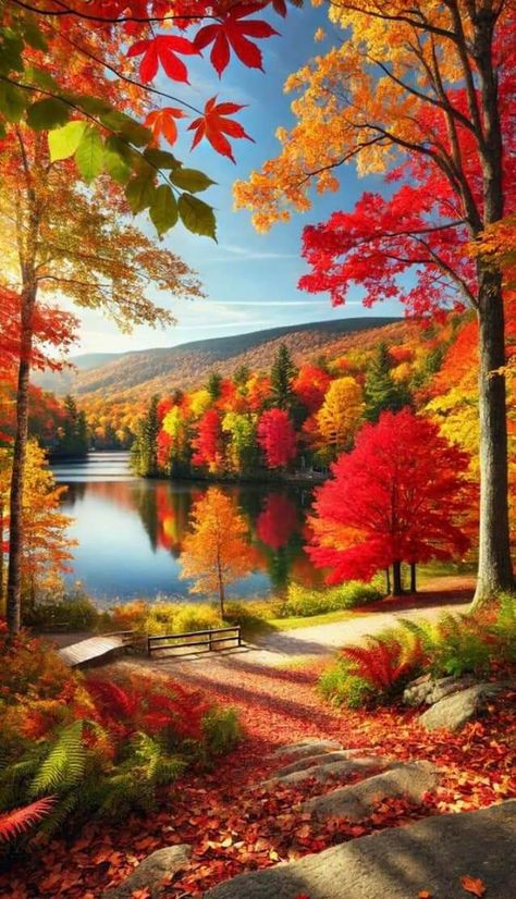 Mmmmmmmm... I can almost smell the warm wonderful scents of Autumn  🧡🍂🧡🍁🧡 Beautiful Fall Pictures, Wallpaper Fall Autumn, Fall Leaves Wallpaper, See Wallpaper, Four Season Tree, Fall View, Red Landscape, Fall Scenes, Autumn Wallpapers