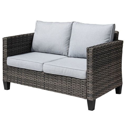 Latitude Run® 50.39'' Wide Outdoor Wicker Loveseat with Cushions & Reviews | Wayfair Rattan Loveseat, Wicker Patio Chairs, Wicker Loveseat, Propane Fire Pit Table, Rattan Outdoor, Patio Loveseat, Couch And Loveseat, Outdoor Loveseat, Beige Cushions