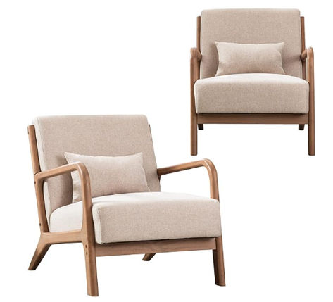 INZOY Mid-Century Modern Accent Chair Set of 2, Upholstered Living Room Chairs with Waist Cushion, Reading Armchair for Bedroom Bedroom Sunroom, Reading Armchair, Mid Century Modern Accent Chairs, Swivel Rocker Recliner Chair, Soft Chair, Contemporary Accent Chair, Accent Chair Set, Modern Accent Chair, Modern Accents