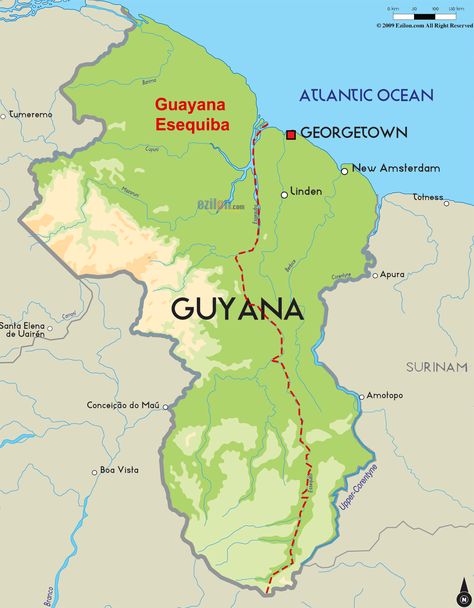 Map of Guyana - Guyana Official Map - Show the World Guyana - Barima-Waini, Pomeroon-Supenaam,Essequibo Islands-West Demerara, Demerara-Mahaica, Mahaica-Berbice, East Berbice-Corentyne, Cuyuni-Mazaruni, Potaro-Siparuni, Upper Demerara-Berbice,Upper Takutu-Upper Essequibo  -Tigri Area - Cornatijn River - Guayan Esequiba - Guyana Map, Imaginary Maps, Terrain Map, New Amsterdam, Red Line, South America, Wonder, Map, Red