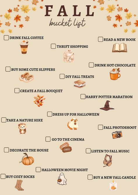 Autumn Todo List, Weekend Bucket List, September Bucket List 2024, Cozy Autumn Activities, Autumn Bucket Lists, Preparing For Fall, Fall Todo List, Fall Aesthetic Diy, Autumn Bucket List Uk