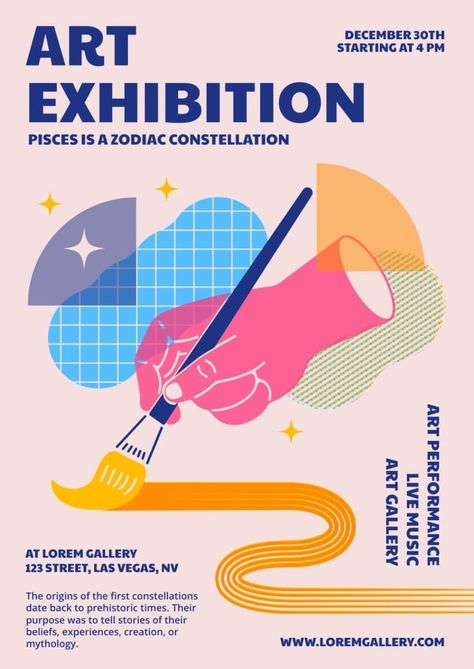 Hand-drawn Cool Art Exhibition Poster Arts And Crafts Poster Design, Good Poster Ideas, Poster For Graphic Design, Graphic Art Inspiration, Illustration Elements Graphics, How To Design A Poster, Treasure Graphic Design, Handmade Poster Ideas Creative, Art Festival Poster Design