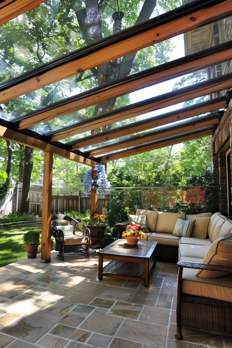 DIY Patio Cover Ideas: Transform Your Outdoor Space with Hands-On Projects - Quiet Minimal Diy Deck Cover Patio Roof, Courtyard Roofing Ideas, Outdoor Living Room Ideas Covered Patios, Covered Backyard Patio Ideas, Flyover Patio Roofs, Outdoor Patio Covers Ideas, Outdoor Veranda Ideas, Clear Roof Patio, Rear Porch Ideas