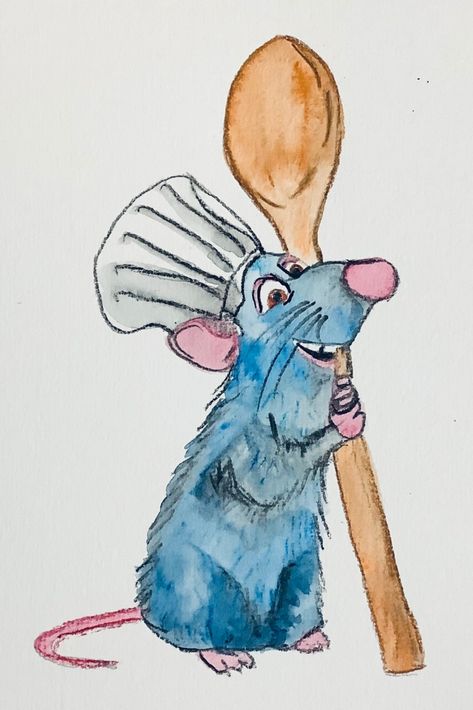 Cool Art Drawings Colour, Sketch Ideas With Color, Silly Watercolor Paintings, Watercolour Pencil Ideas, Disney Watercolour Painting, Drawing Ideas Movies, Disney Watercolor Art, Coloured Drawing Ideas, Watercolour Pencils Art