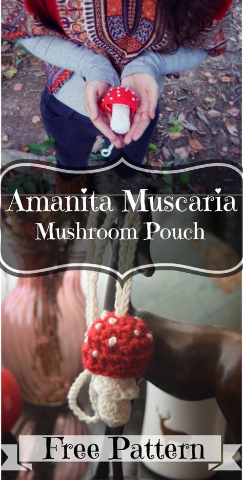 Witchy Knitting, Mushroom Pouch, Morale Fiber, Mushroom Bag, Amigurumi Projects, Amanita Muscaria, Crochet Beret, Crochet Mushroom, Crochet Chain