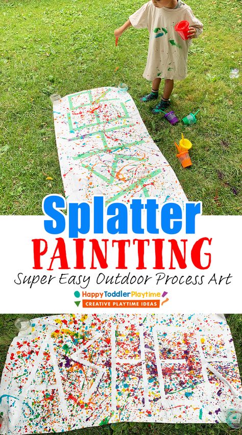 Splatter Painting: Easy Outdoor Art Activity - Happy Toddler Playtime Painting Activities For Preschoolers, Prek Lessons, Preschool Outdoor Activities, Artistic Activities, Summertime Activities, Splatter Painting, Summer Preschool Activities, Lead Teacher, Preschool Crafts Fall