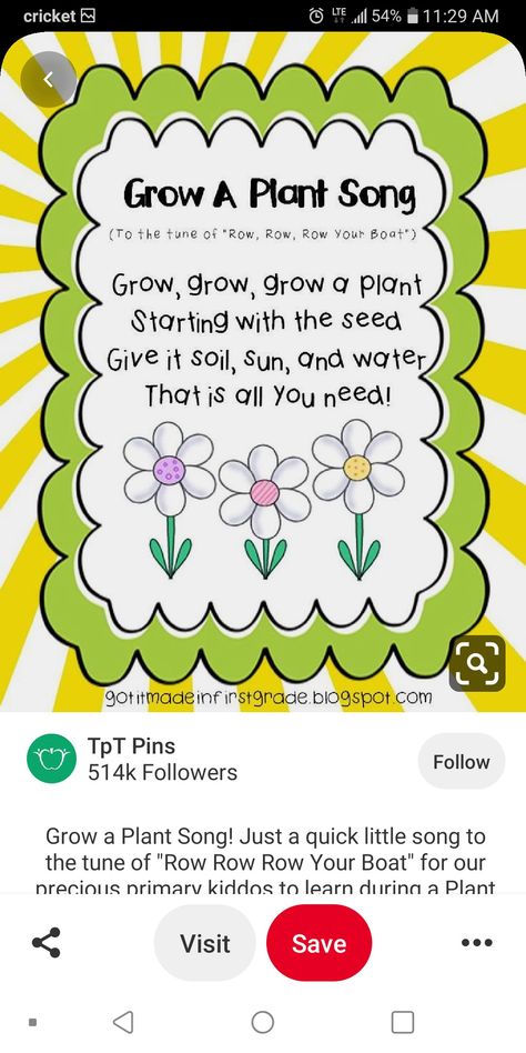 Plants And Gardening Preschool Theme Crafts, Spring Topics For Preschool, May Daycare Activities, Life Cycle Toddler Crafts, Grow A Plant Song, Plant Songs For Toddlers, Gardening For Toddlers Ideas, Spring Song Preschool, Gardening Study Preschool Activities