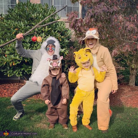 Timon And Pumba Costume Halloween, Diy Lion King Costumes, Lion King Halloween Costume Family, Timon And Pumba Costume, Pumbaa Costume, Lion King Halloween Costume, Lion King Family Costume, Lion King Costumes, Rafiki Costume