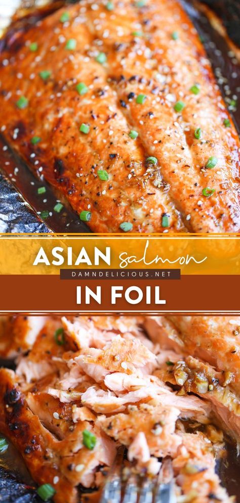 Asian Salmon Recipes, Baked Salmon In Foil, Salmon Recipes Oven, Oven Salmon, Asian Salmon, Asian Fish Recipes, Salmon In Foil, Best Camping Meals, Oven Baked Salmon