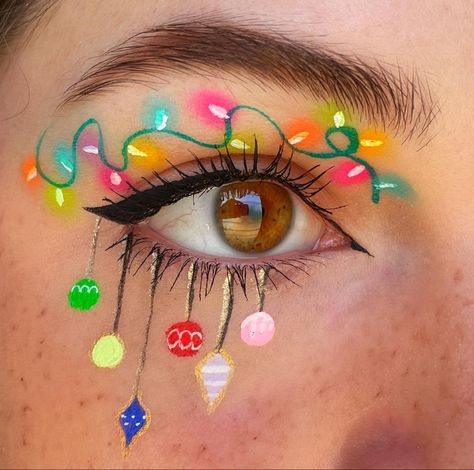 @usually_graphic IG Colorful Graphic Eyeliner, Abstract Eyeliner Looks, Makeup Calendar, Eyeliner Abstract, Rainbow Graphic Liner, Graphic Eyeliner Rainbow, Graphic Liner, Christmas Makeup, Eye Makeup Designs