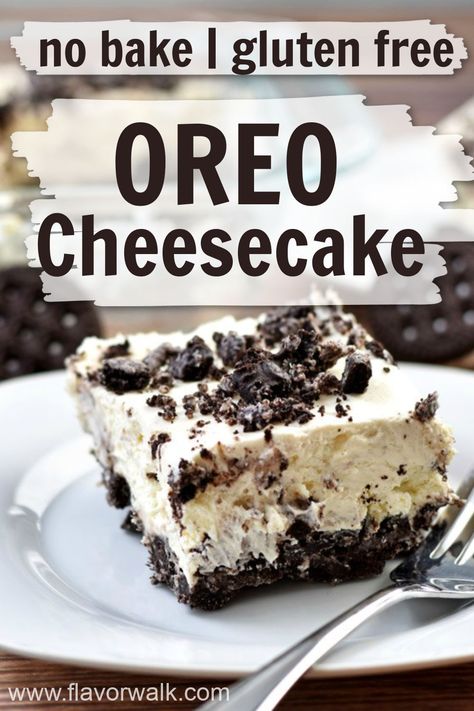 This easy to make no bake oreo cheesecake recipe combines a gluten free chocolate cookie crust with a sweet and creamy filling. It's a perfect dessert to be enjoyed all summer long! Gluten Free Oreo Cheesecake, Quick Gluten Free Desserts, No Bake Oreo Cheesecake Recipe, Baked Oreo Cheesecake Recipe, Oreo Cheesecake Recipe, Gluten Free Chocolate Cookies, Chocolate Cookie Crust, Gluten Free Dairy Free Dessert, Oreo Cheesecake Recipes